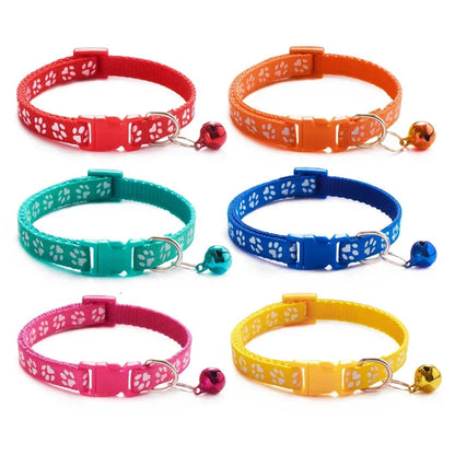 1/6/18pcs Collar With Bell Footprints Colorful Adjustable Bell Ring Necklace Pet
