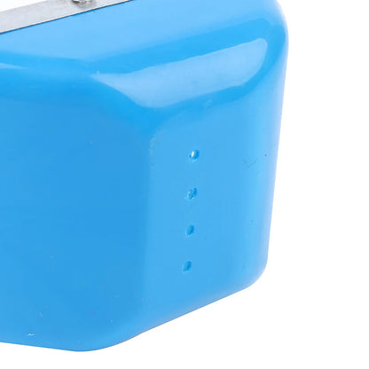 Close-up of a blue plastic component on a white background
