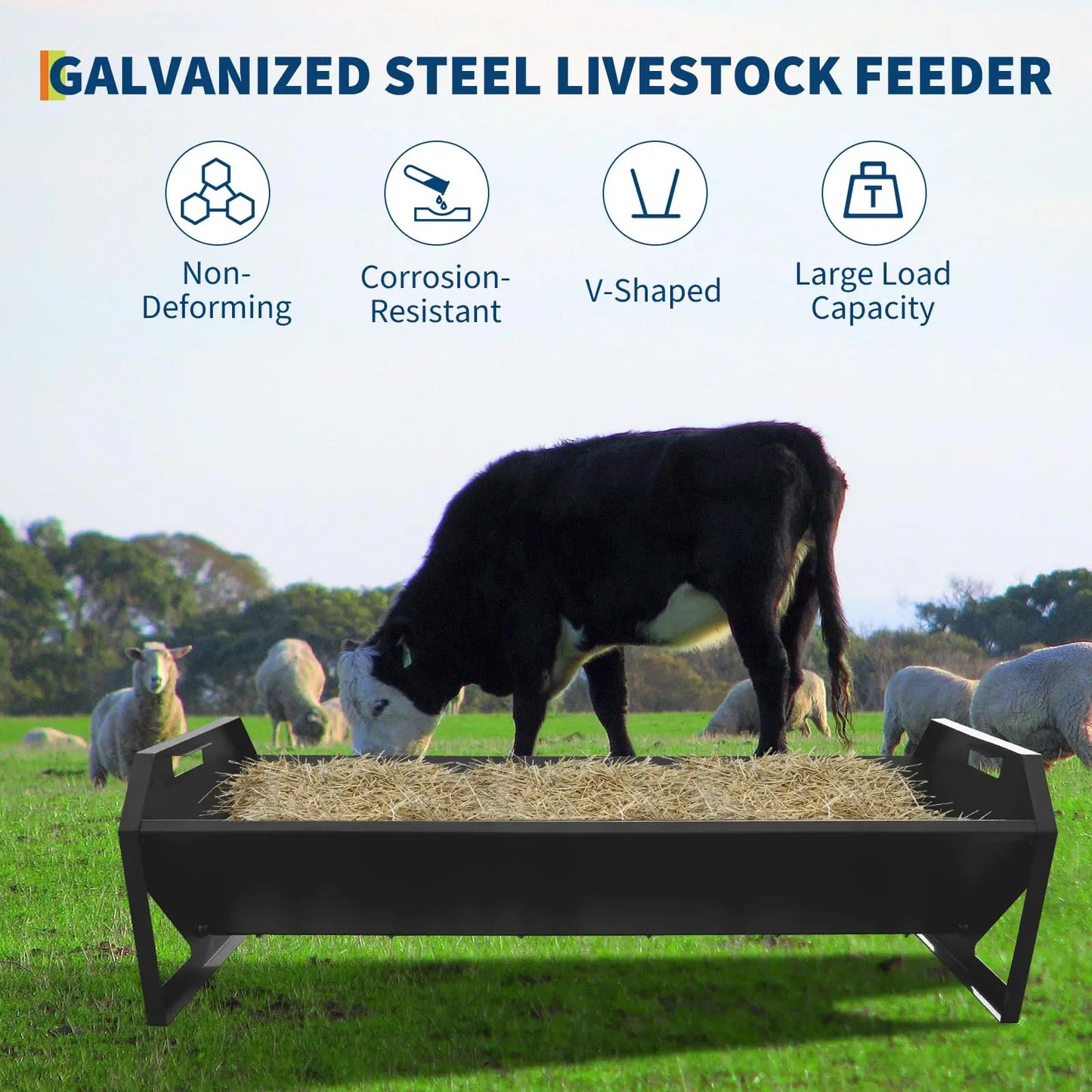 22 Gallon Heavy Duty Galvanized Feeder Rustproof V-Shaped Bottom