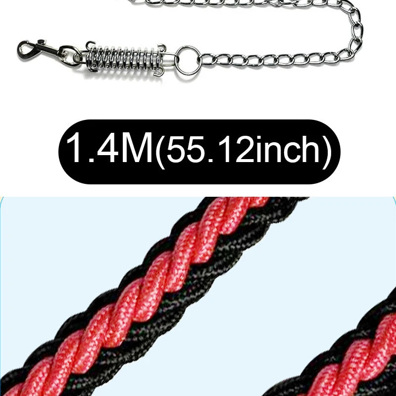 Silver metal chain leash with a spring-release clasp, shown with a text overlay reading '1.4M(55.