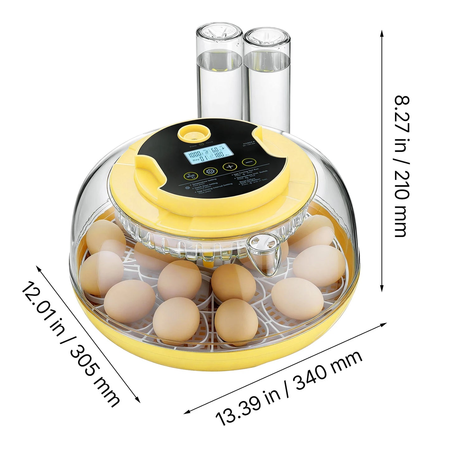 Egg Incubator with LED Candler Temperature Auto Humidity  360° View Clear Window