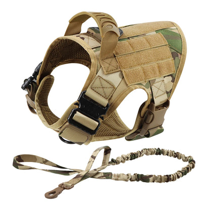 Tactical dog harness and leash set on a white background