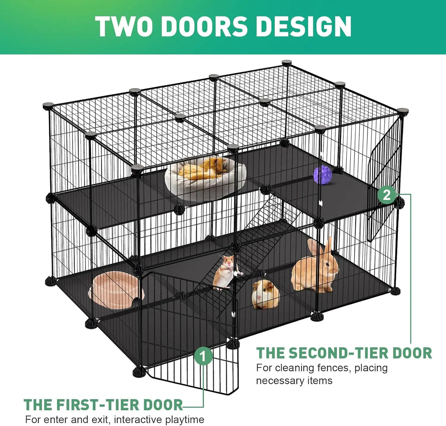41-Panel Small Animal Playpen with 2 Doors, 35.4x23.6x23.6 Inches,