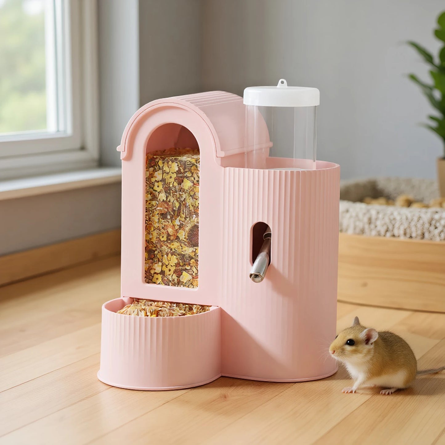 2-in-1 Automatic Food Bowl Large Capacity Hamster Feeder And Waterer