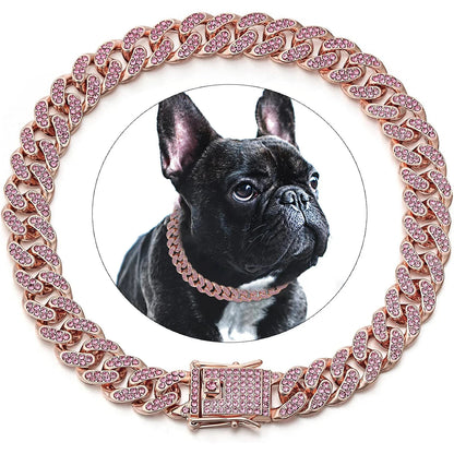 Dog Chain Collar Diamond Cuban Link Necklace Metal Cat Chain