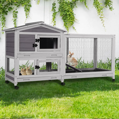 2-Story Rabbit Hutch Full Metal Frame- 62" with 6 locking casters