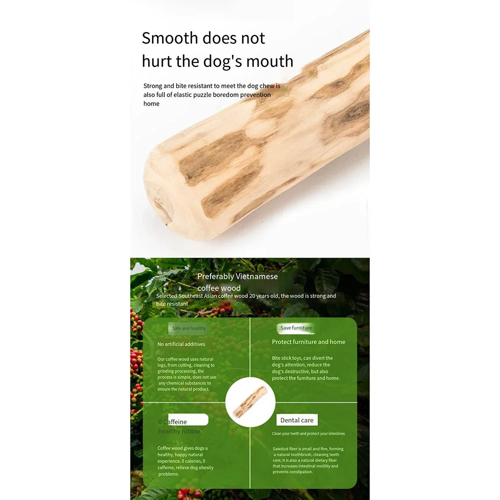Coffee‑Shaped Wooden Dog Chew Toy – Durable Natural Wood for Tooth Pressure Relief
