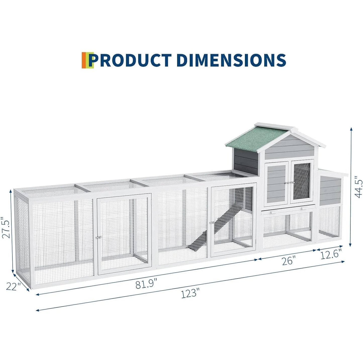 122'' Weatherproof Large Wooden  Multi-Pet Hen House With Run