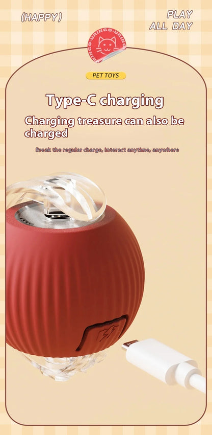2Pcs Cat Interactive Ball Toys Automatic Rolling Ball Faux Tail Rechargeable