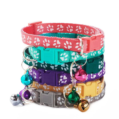1/6/18pcs Collar With Bell Footprints Colorful Adjustable Bell Ring Necklace Pet