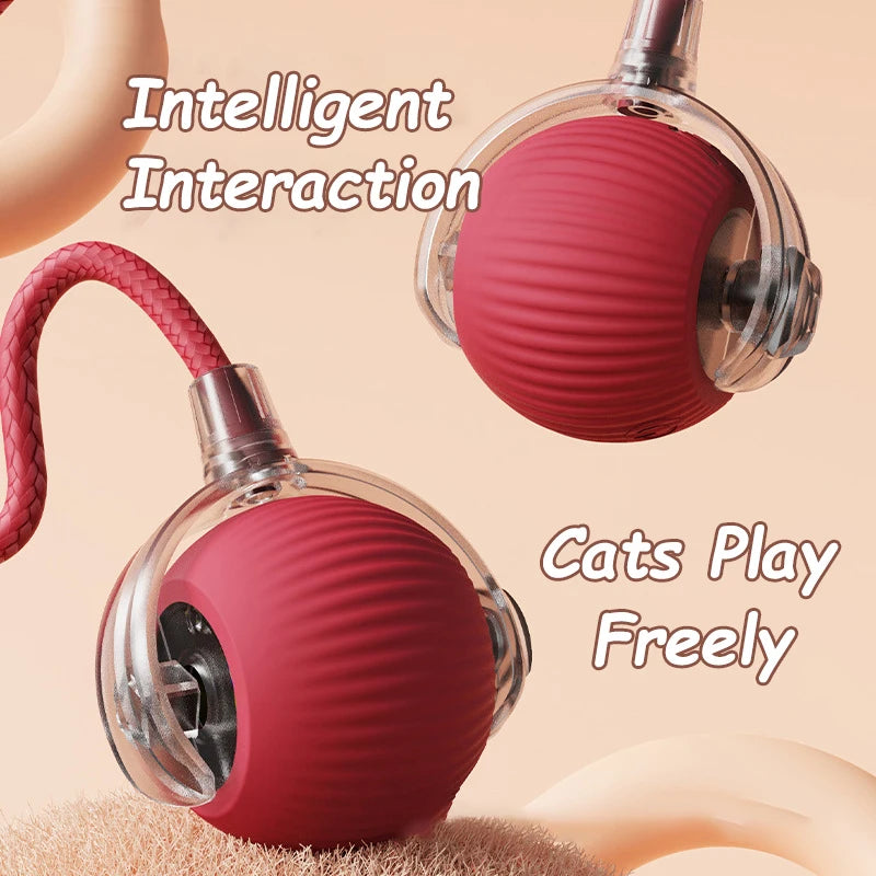 2Pcs Cat Interactive Ball Toys Automatic Rolling Ball Faux Tail Rechargeable
