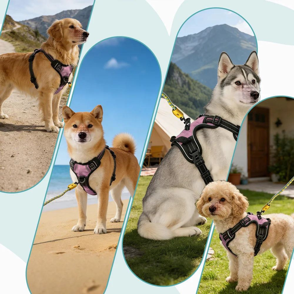 Pet Reflective Nylon Dog Collars Harness Vests Leash Adjustable