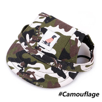 Camouflage-patterned dog harness with a brand logo on a white background