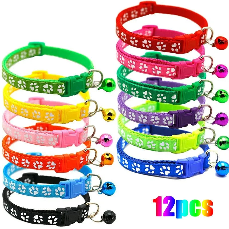 1/6/18pcs Collar With Bell Footprints Colorful Adjustable Bell Ring Necklace Pet