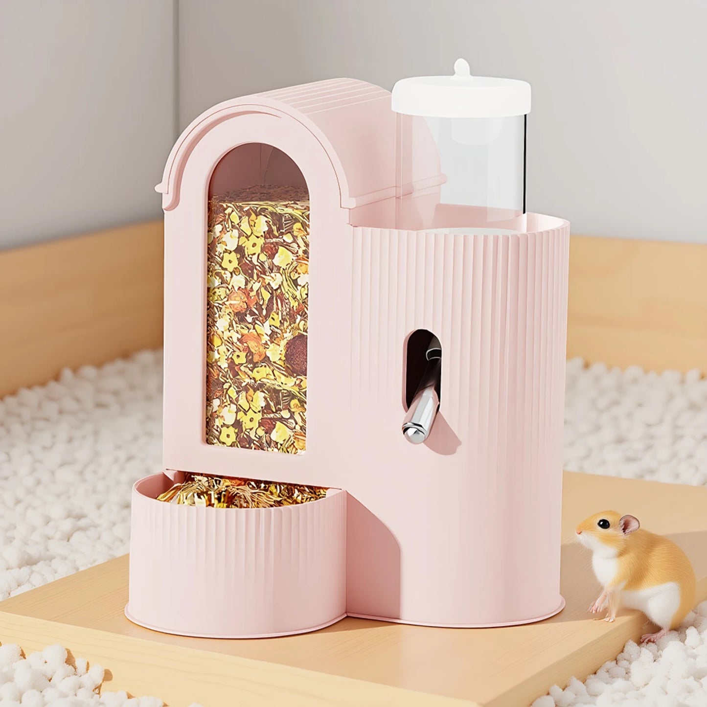 2-in-1 Automatic Food Bowl Large Capacity Hamster Feeder And Waterer