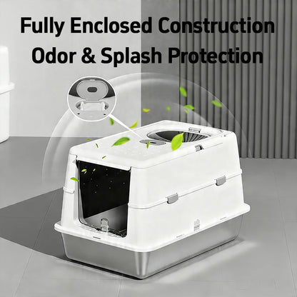 Stainless Steel Cat Litter Box with Flip Cover