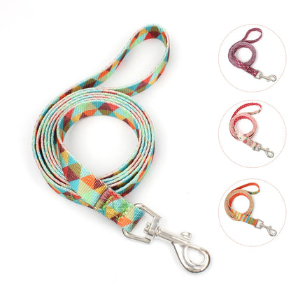 Colorful Silk-Print Cat & Dogs Lead Rope Fashion Nylon Dog Leashes