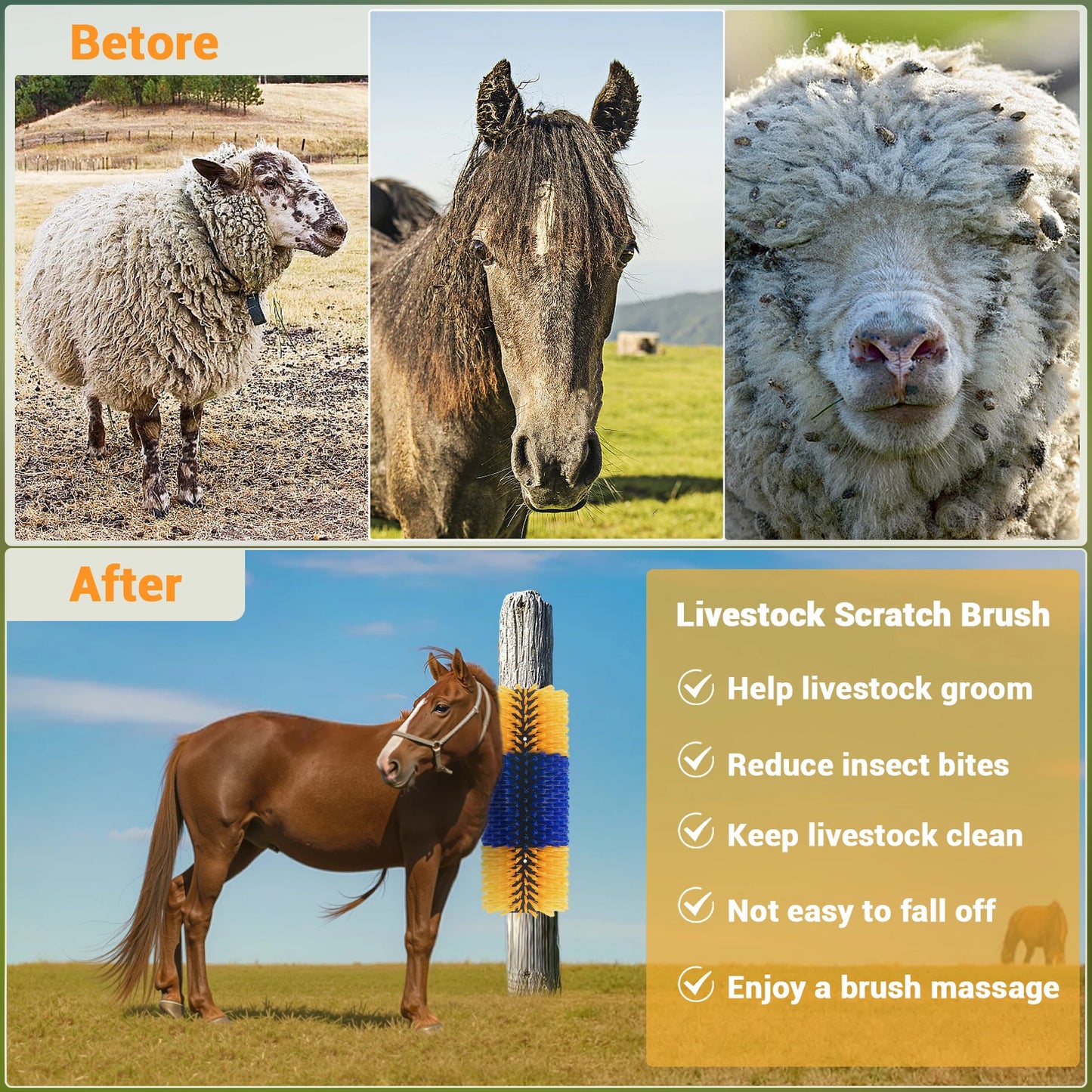 Livestock Scratch Brushes, Full Massage Grooming Brush Kit,