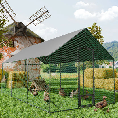 Large Upgrade Metal Chicken Coop Walk-in Poultry Run with Nylon Netting