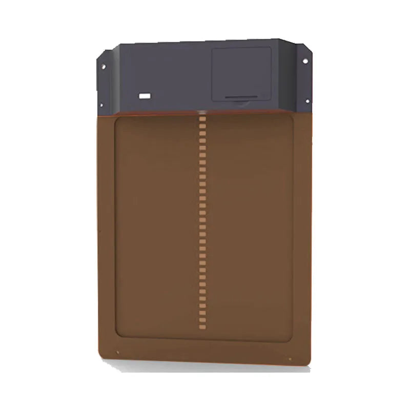 Brown and gray rectangular device on a white background