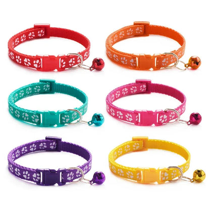 1/6/18pcs Collar With Bell Footprints Colorful Adjustable Bell Ring Necklace Pet