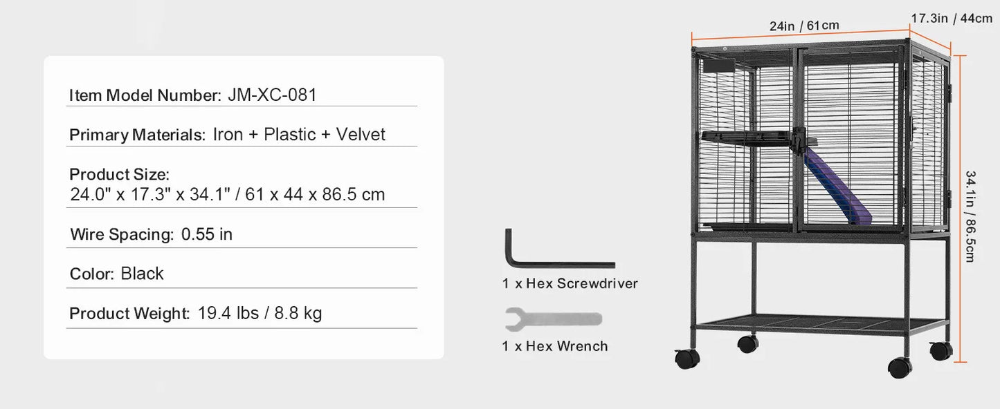64.6" Rolling Metal Ferret Cage Large 4-Tier