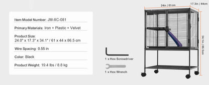 64.6" Rolling Metal Ferret Cage Large 4-Tier