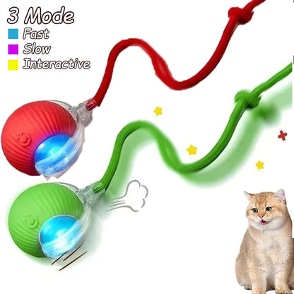 2Pcs Cat Interactive Ball Toys Automatic Rolling Ball Faux Tail Rechargeable