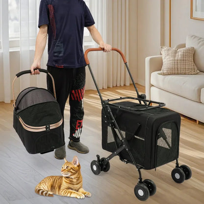 Pet Stroller W/ Detachable Bags And Lockable Wheels,