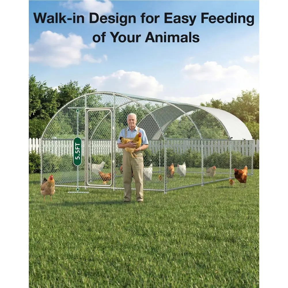 Outdoor Chicken Run with Cover, 19.5x10x6.4ft