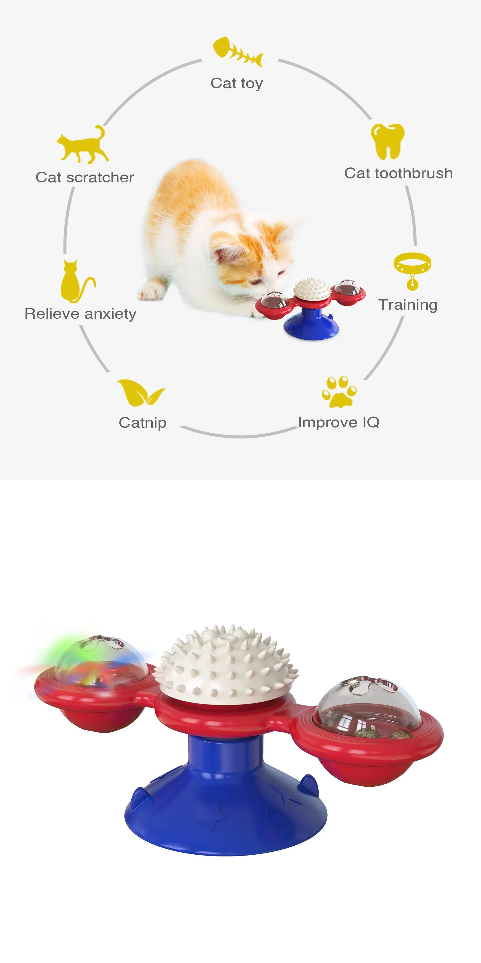 Cat toy with multiple functions on a white background