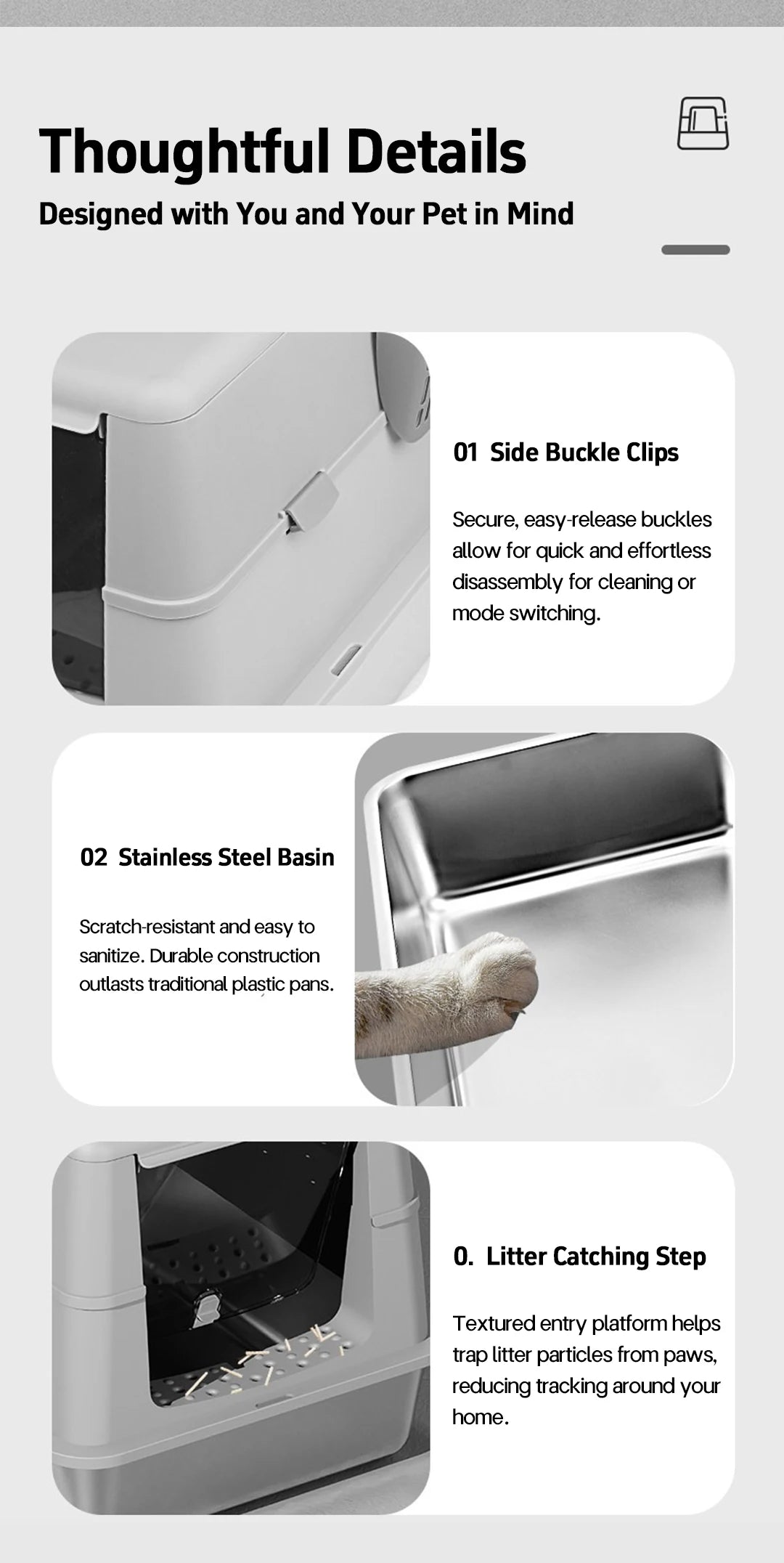 Stainless Steel Cat Litter Box with Flip Cover