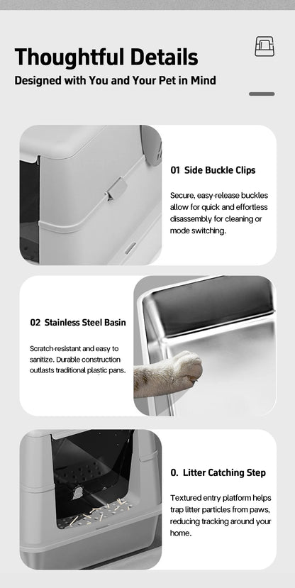 Stainless Steel Cat Litter Box with Flip Cover