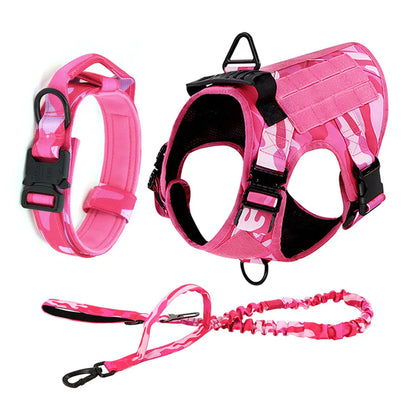 Military Pink Camouflage Dog Harness For Large Medium Dogs Harnesses Leash Adjustable Pet German Shepherd Tactical Training Vest