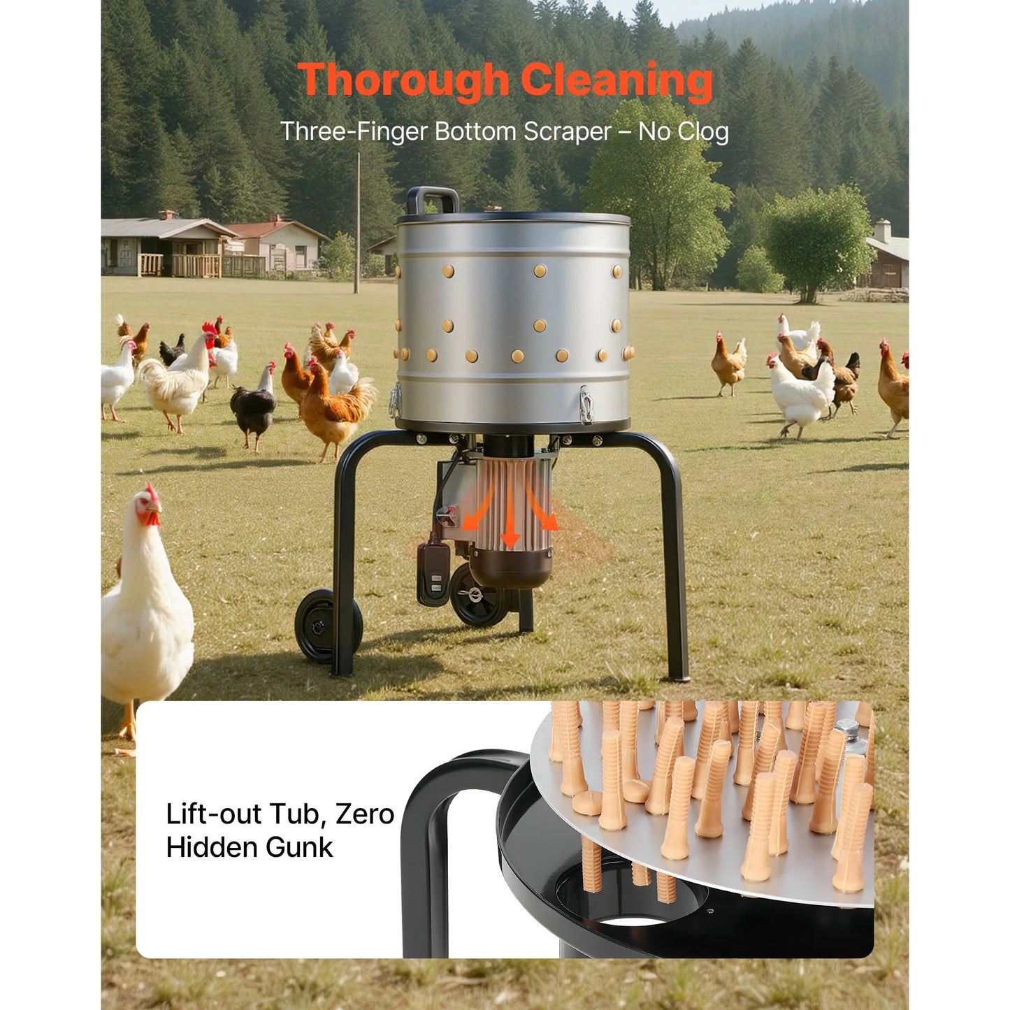 Chicken Plucker Machine 15.7in/19.7in/25.6in Drum