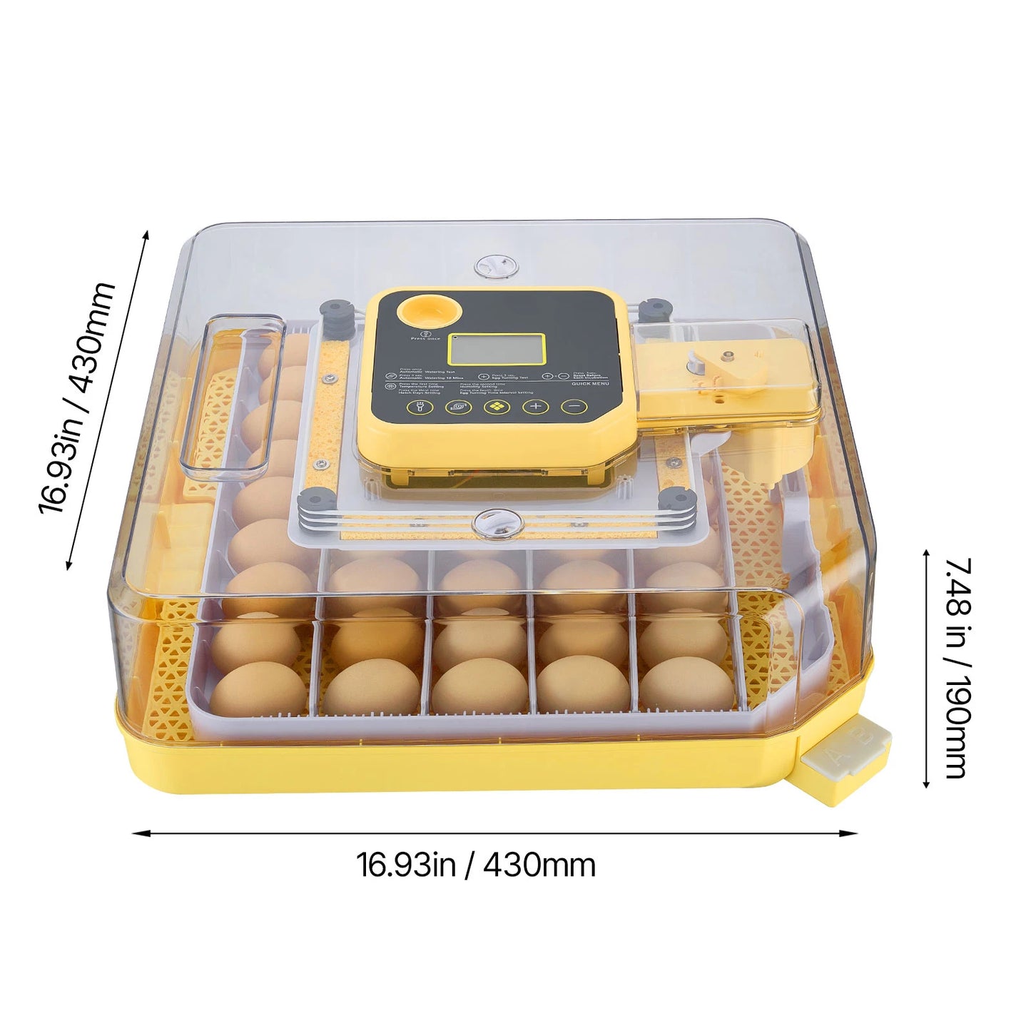 Egg Incubator with LED Candler Temperature Auto Humidity  360° View Clear Window