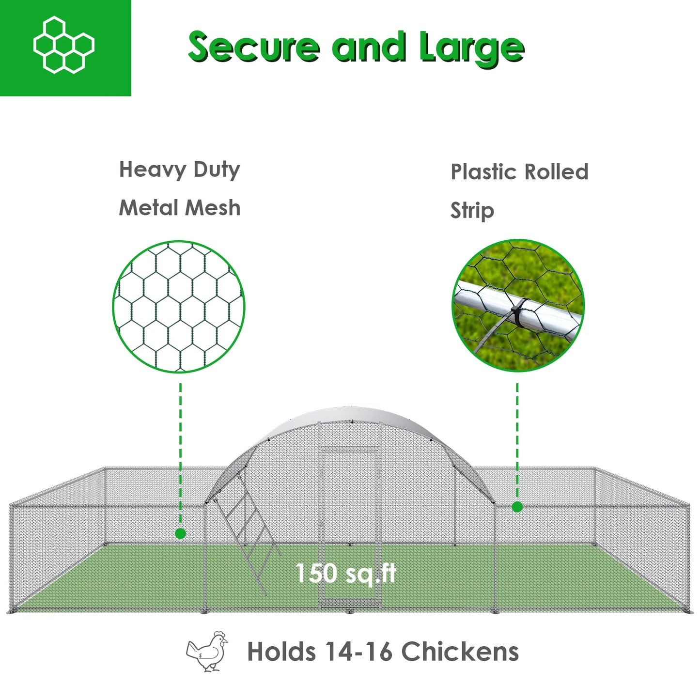 23ft Metal Chicken Coop 3-Room Dome-Roof Poultry Pen