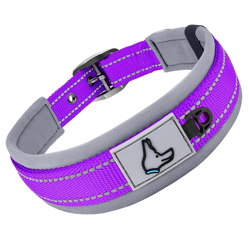Padded Dog Collars Reflective Adjustable Heavy Duty Nylon Neoprene