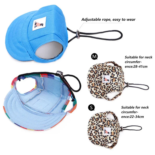 Blue pet muzzle with adjustable rope, shown in different sizes on a white background.