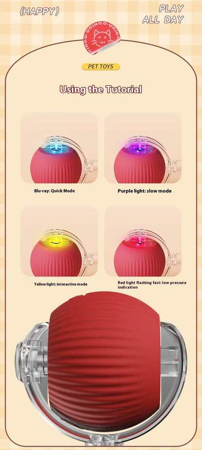 2Pcs Cat Interactive Ball Toys Automatic Rolling Ball Faux Tail Rechargeable