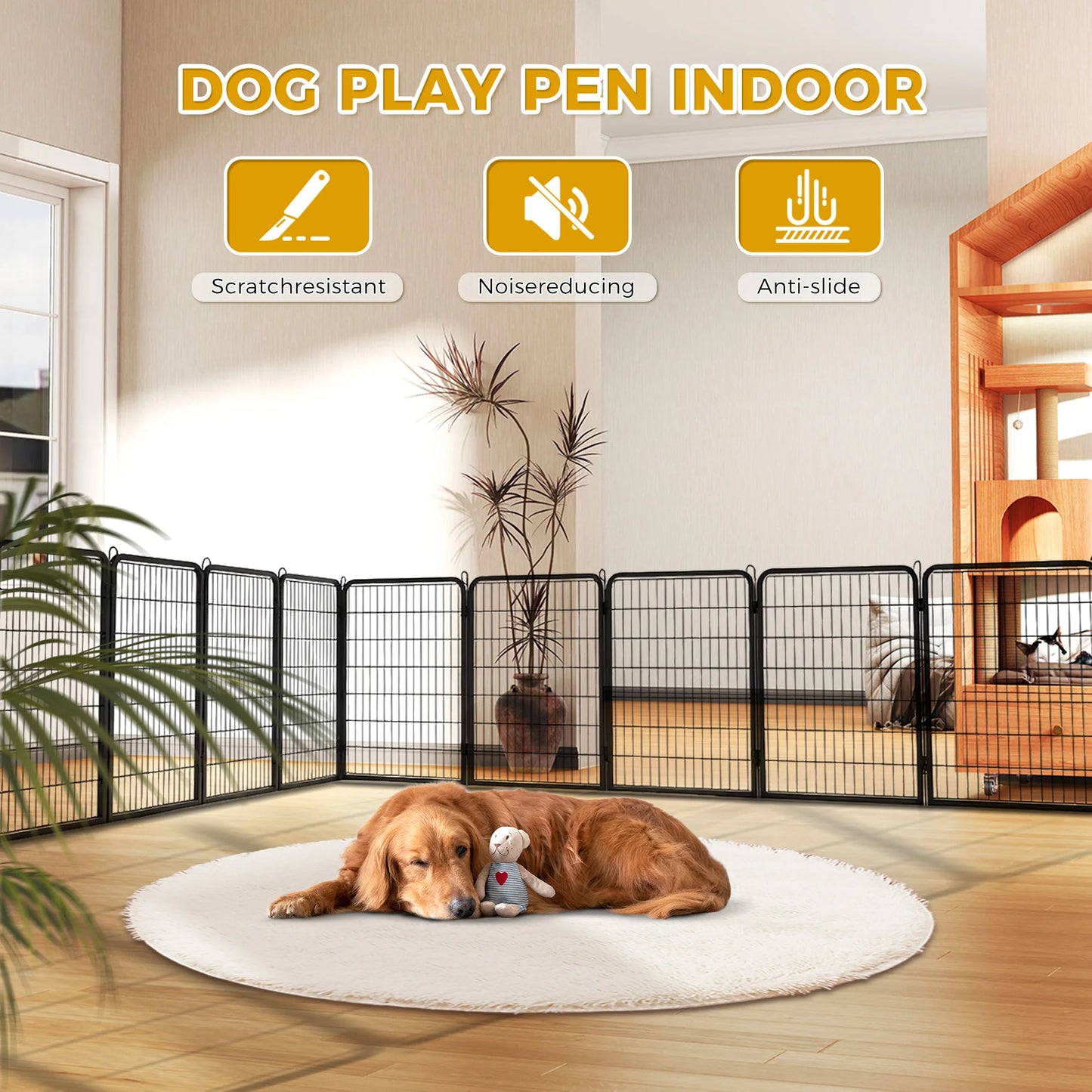 Dog Playpen with Door, Outdoor/Indoor Foldable Metal Fence