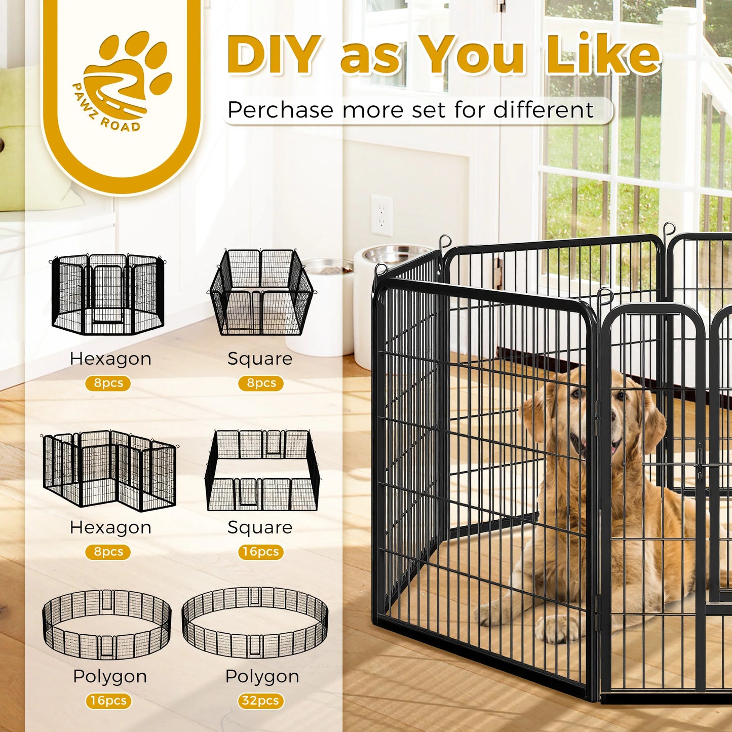 Dog Playpen with Door, Outdoor/Indoor Foldable Metal Fence