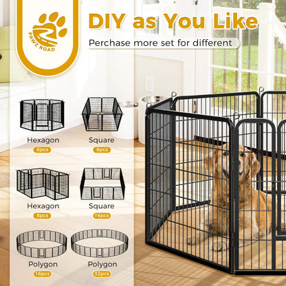 Dog Playpen with Door, Outdoor/Indoor Foldable Metal Fence