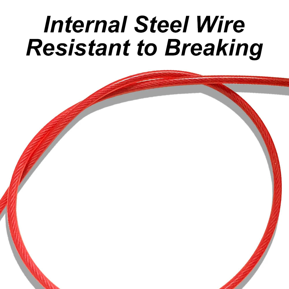 Red internal steel wire on a white background with text 'Internal Steel Wire Resistant to Breaking'.