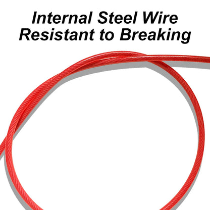 Red internal steel wire on a white background with text 'Internal Steel Wire Resistant to Breaking'.