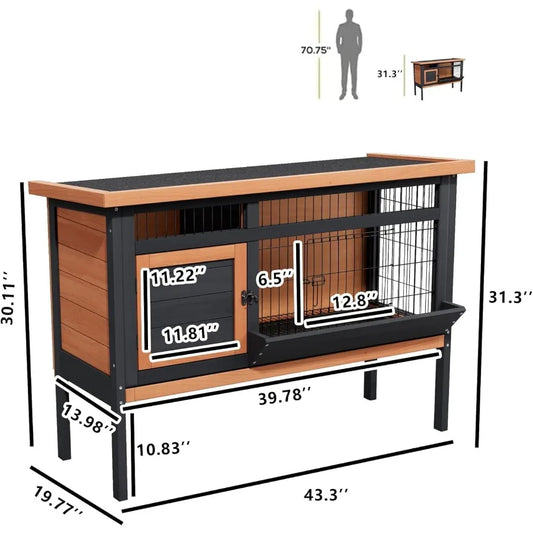 Rabbit Hutch for Small Pets Deep Pull-Out Tray Waterproof