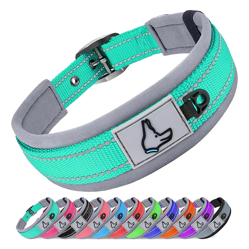 Padded Dog Collars Reflective Adjustable Heavy Duty Nylon Neoprene
