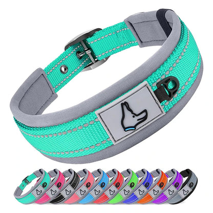 Padded Dog Collars Reflective Adjustable Heavy Duty Nylon Neoprene