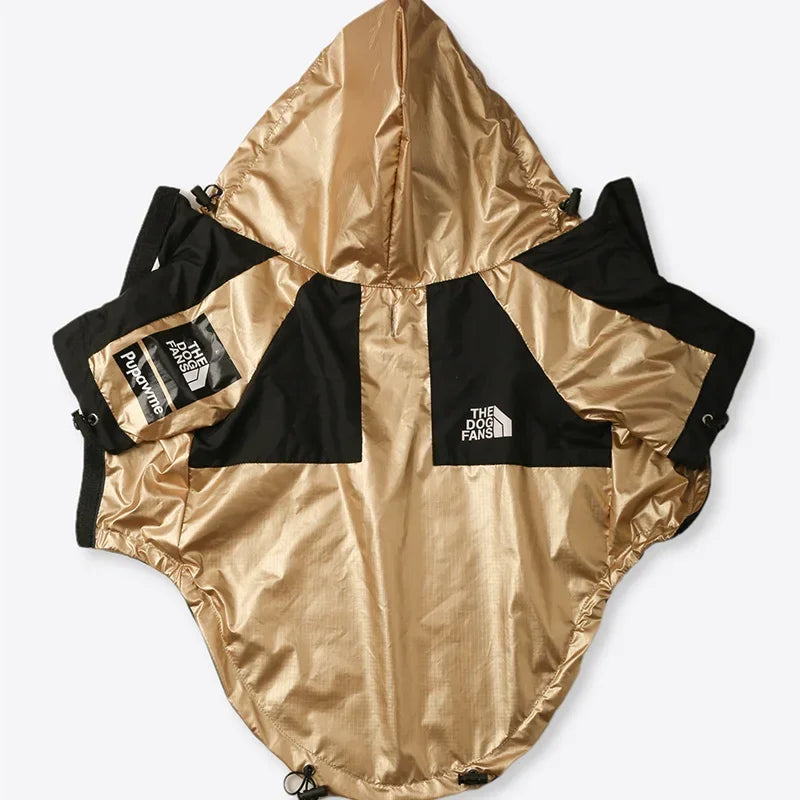 Gold and black jacket with The North Face logo on a white background