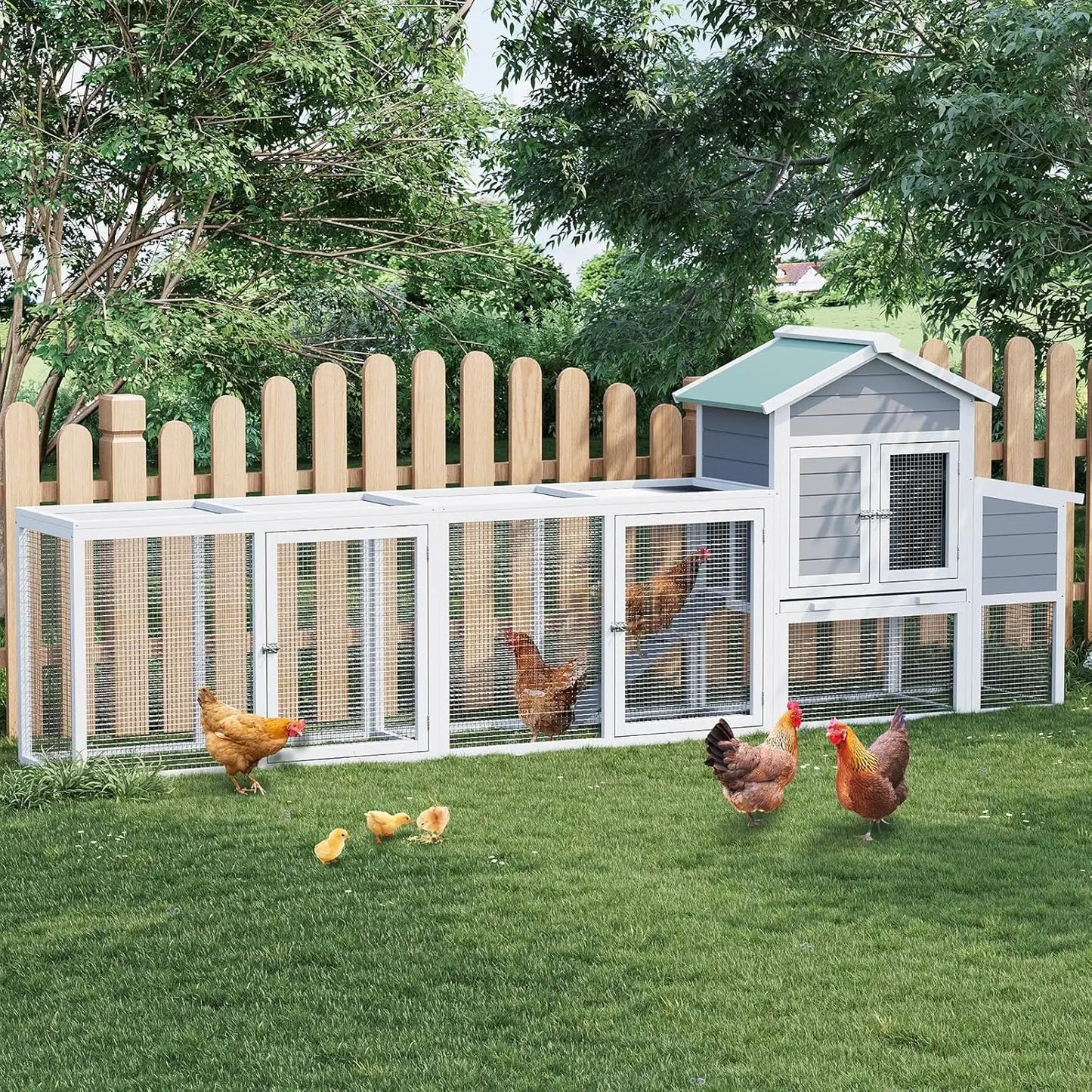 122'' Weatherproof Large Wooden  Multi-Pet Hen House With Run
